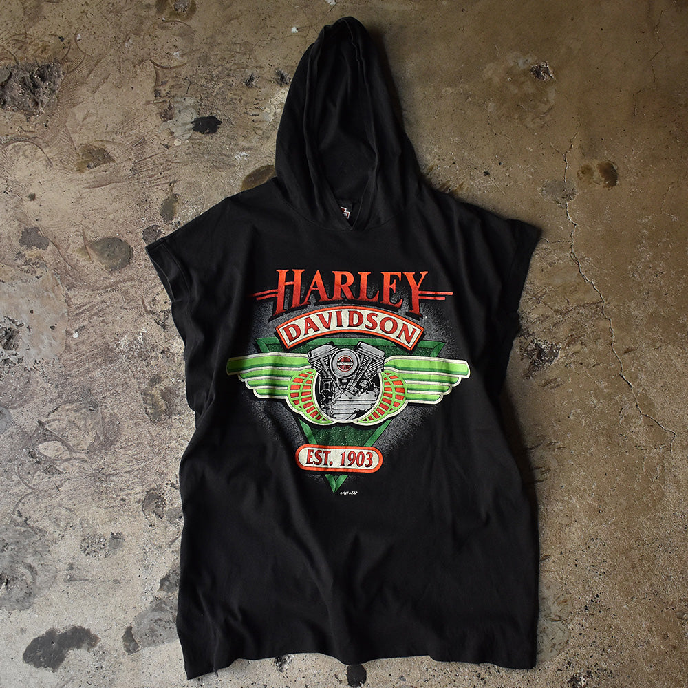90's　Harley-Davidson/ハーレー・ダビッドソン　フード付き　short sleeve！Tee　USA製　230423H