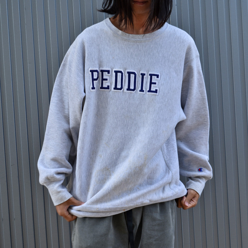 90's　Champion/チャンピオン "PEDDIE" ワッペン刺繍 RWスウェット　USA製　221022