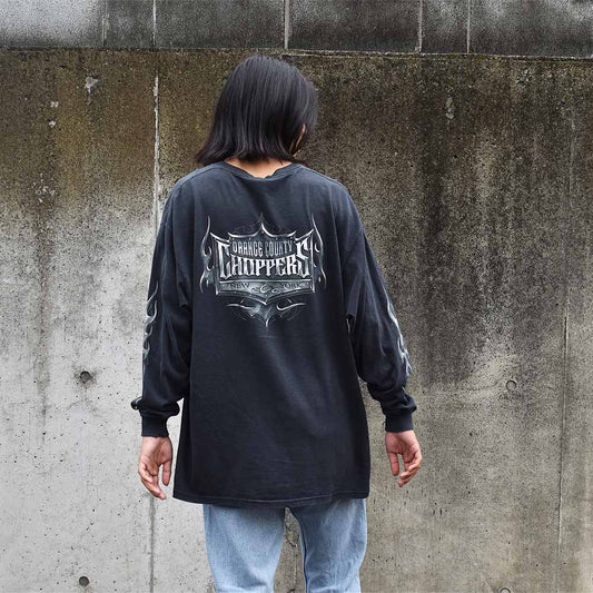 Y2K　“ORANCE COUNTRY CHOPPERS” 袖プリ ファイヤーパターン！ L/S Tee　220903