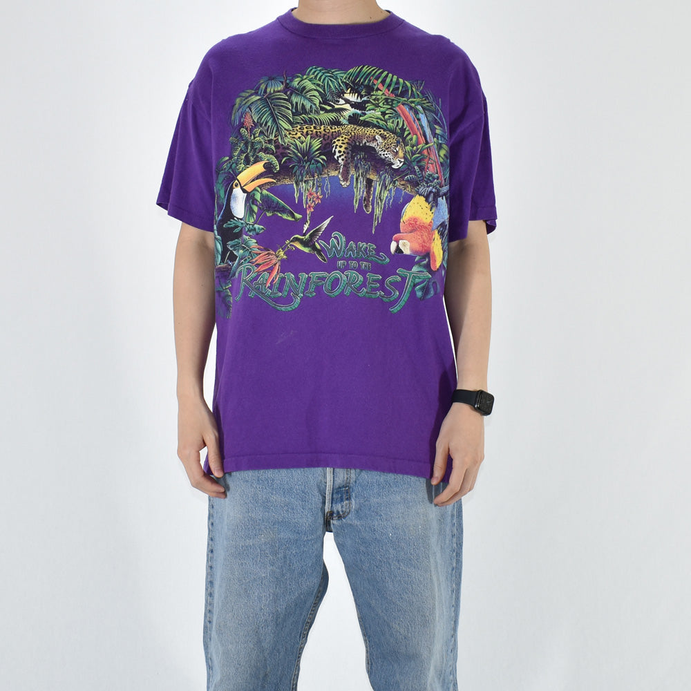 90’s　“Wake Up To The Rainforest” 両面プリント アニマル Tee　USA製　220429