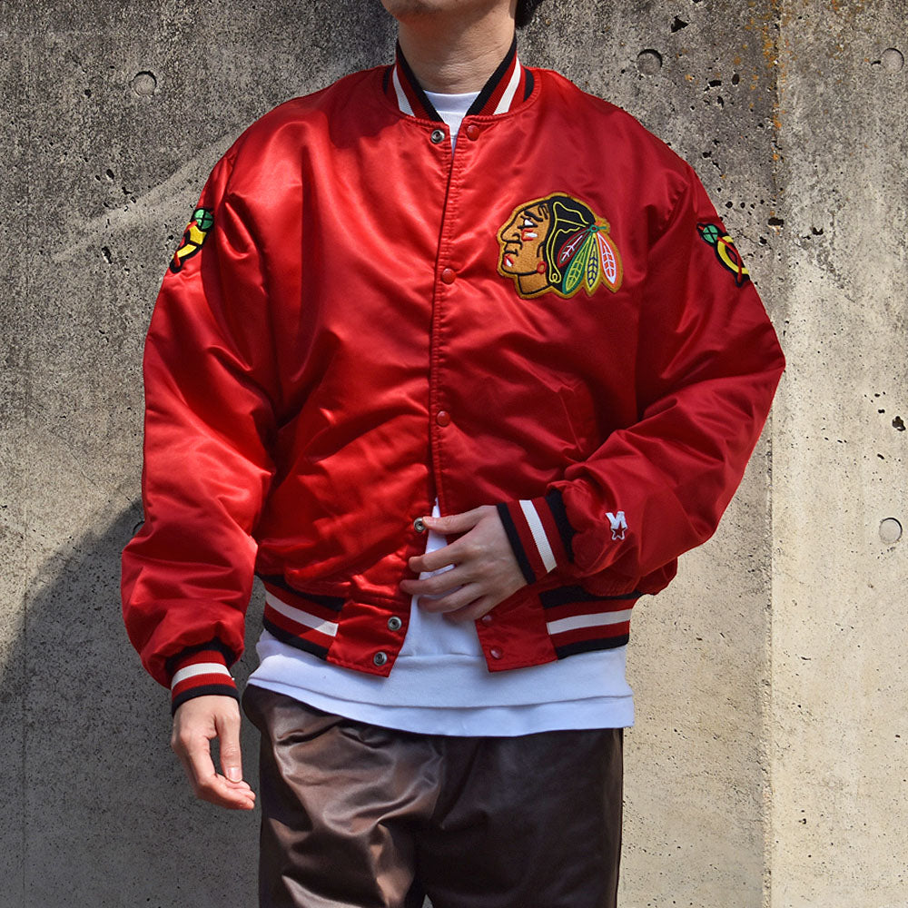 90's　STARTER "NHL Chicago Blackhawks" ナイロン アワードジャケット　230316