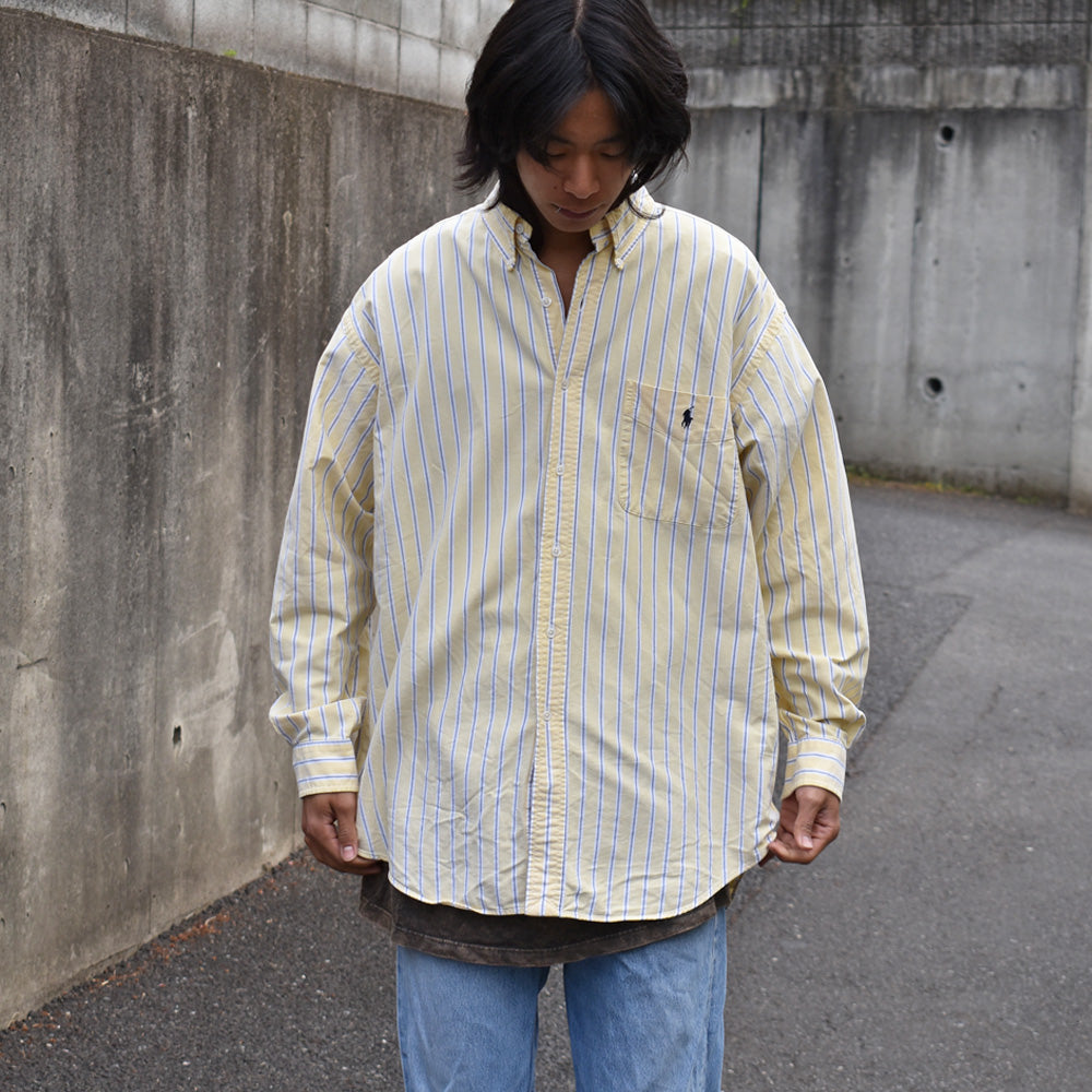 【希少リネン】ラルフローレン BIG SHIRT ストライプ ビッグシャツ身幅66cm