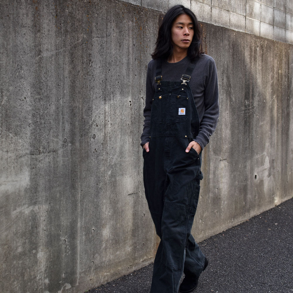 90's Carhartt/カーハート ブラック! ダブルニー ダックオーバーオール 230212
