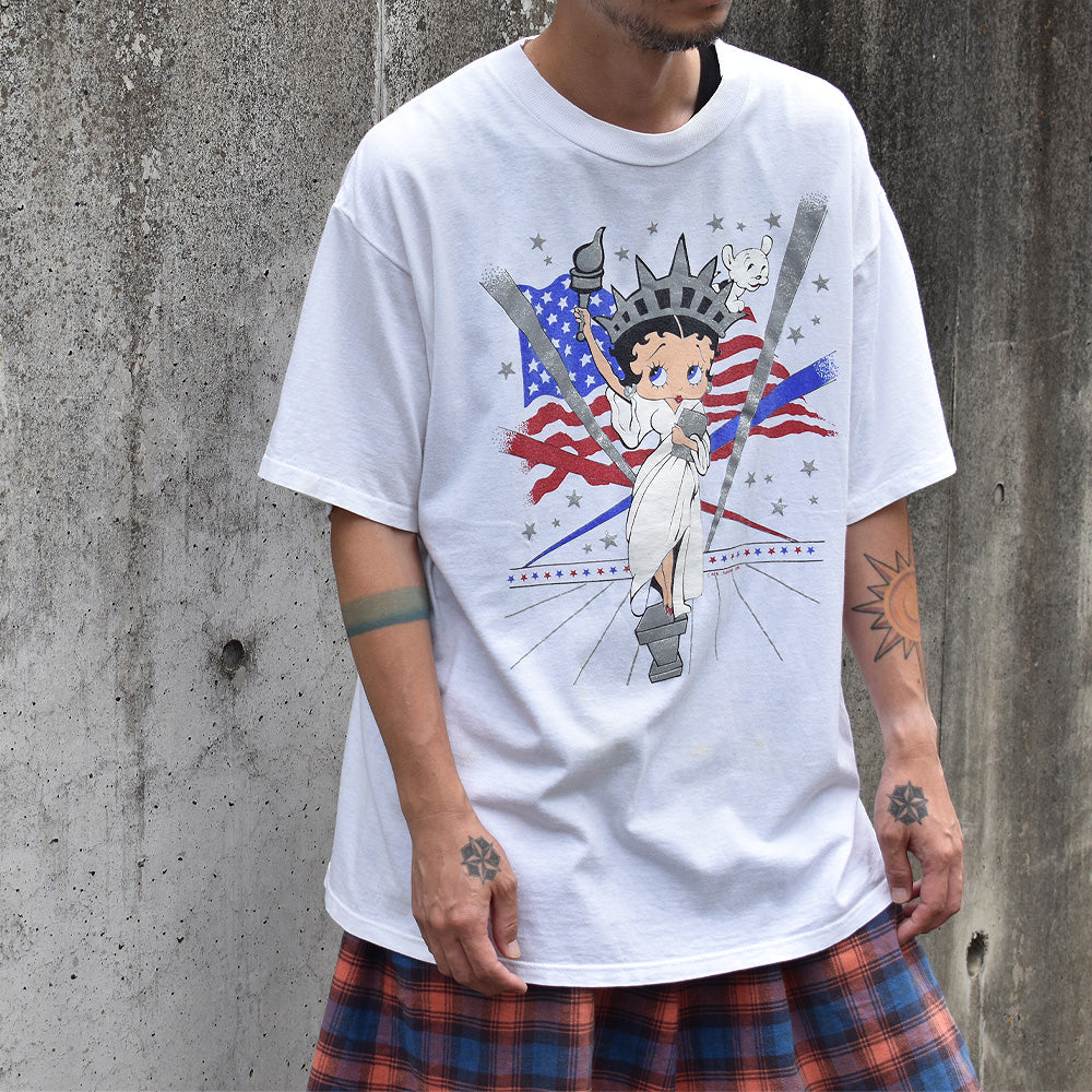 90's　Betty Boop/ベティ・ブープ “the Statue of Liberty” ラメプリント！ Tee　USA製　220704