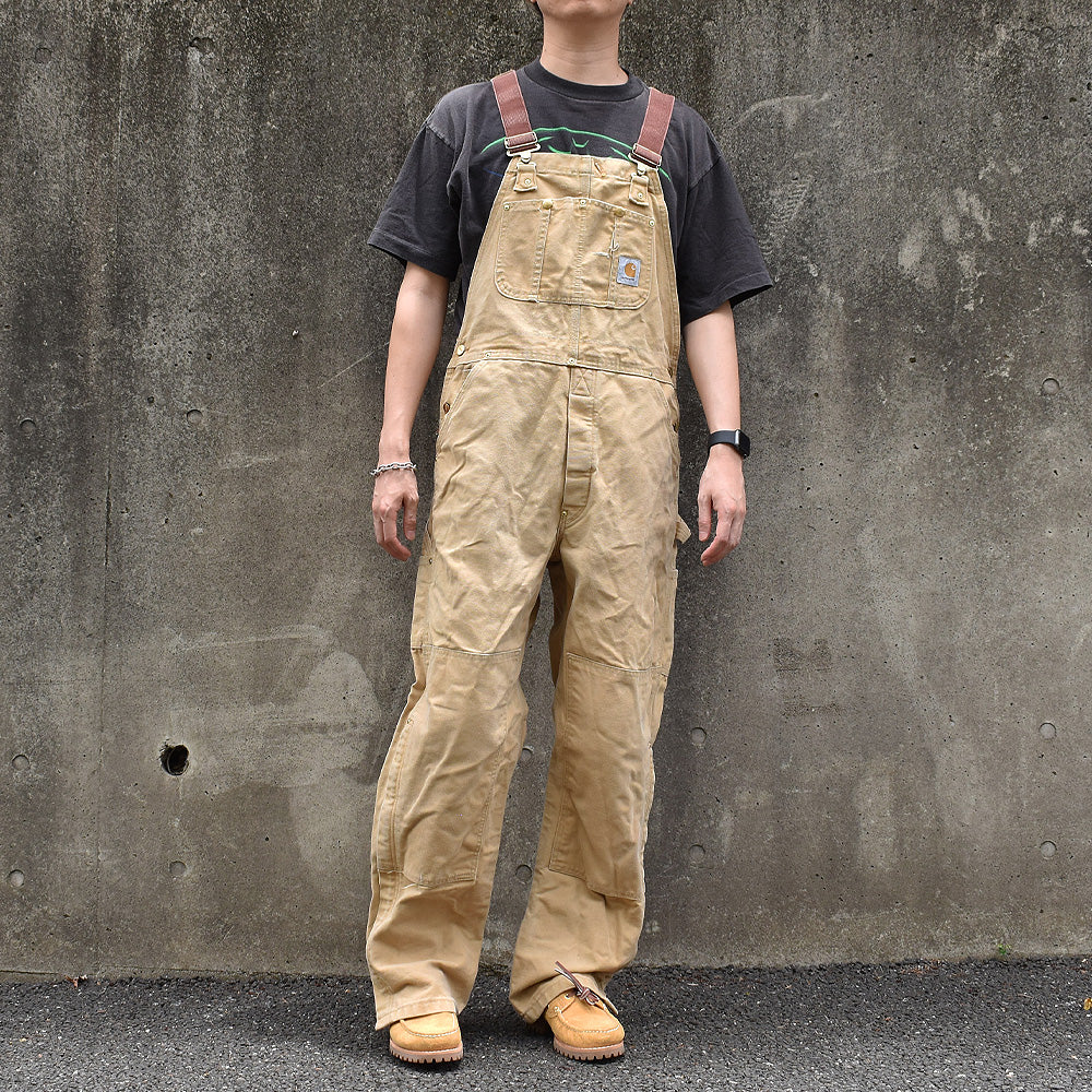 carhartt 90’s ベージュダックオーバーオール　八分丈　ダブルニー　L